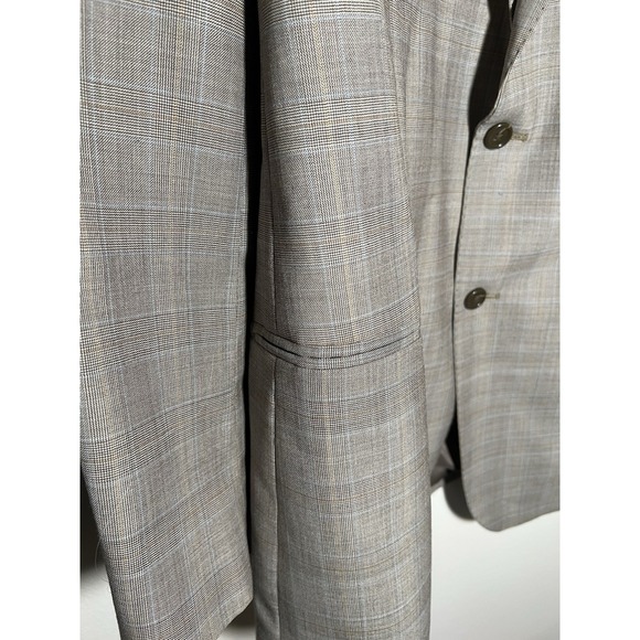 44 L Baroni 100% Wool Men Tan glen Plaid Jacket Light Academic Subtle Luxury - Picture 2 of 10